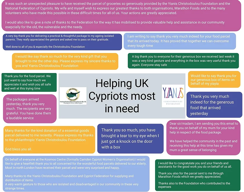Heart Warming Messages Of Thanks For The UK Cypriots Community For Food Packages COVID 19